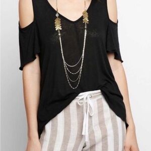 Free People Black Cold Shoulder Top NWOT